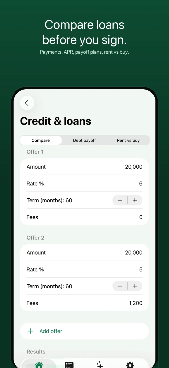 FinTraicker credit tools for comparing loans and planning payoff.